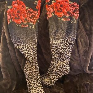 Very Rare Leopard and Rose Knee High Stiletto Boot
